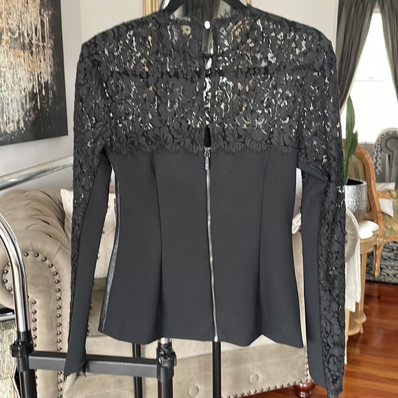 Nicole Miller black front leather lace long sleeve top size 0 with tag - Picture 2 of 5
